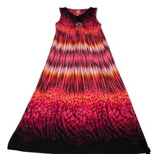 Catherine’s 3x Women's Pink Multicolor Leopard Dress Sleeveless Beaded Accent
